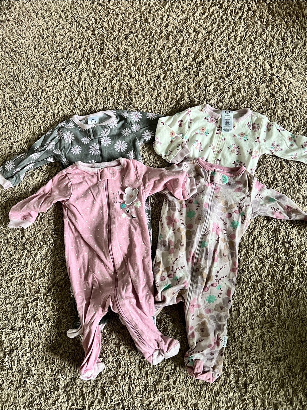 Gerber 0-3month Baby Girls 4-Piece Floral & Pink One-Piece Footed Sleepers